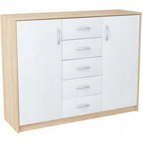 KOMMODE 2D5S Sonoma Eiche-Weiß 110/35/85 cm moderne Optik - Weiß/Sonoma Eiche, Holzwerkstoff (110/85/35cm) - Matkam Möbel