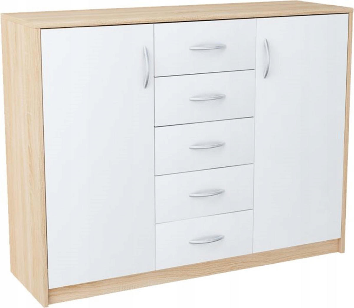 KOMMODE 2D5S Sonoma Eiche-Weiß 110/35/85 cm moderne Optik - Weiß/Sonoma Eiche, Holzwerkstoff (110/85/35cm) - Matkam Möbel