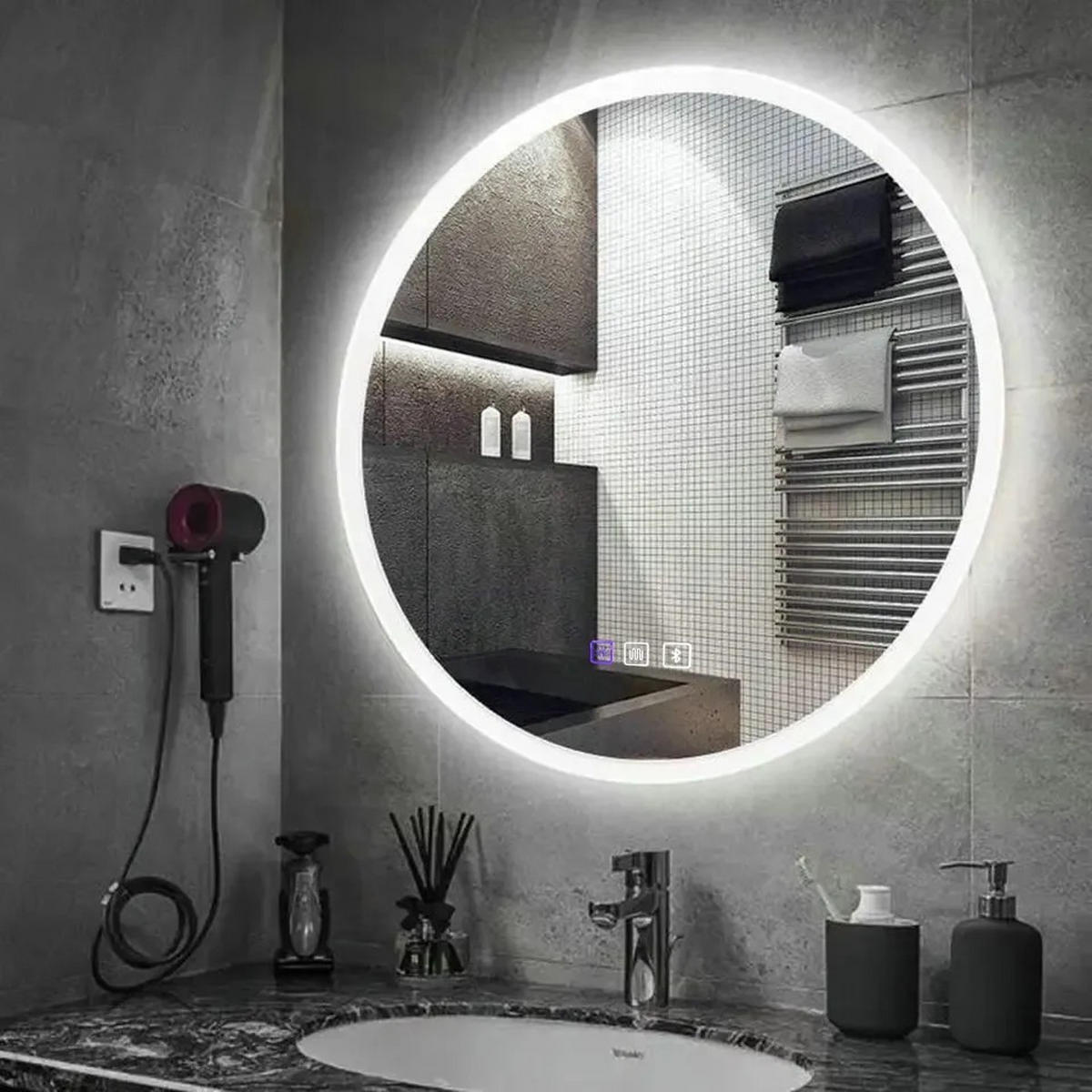 SPIEGEL Rea Led Bluetooth Ffj 80cm - Chromfarben, Glas (80/80/2cm) - REA