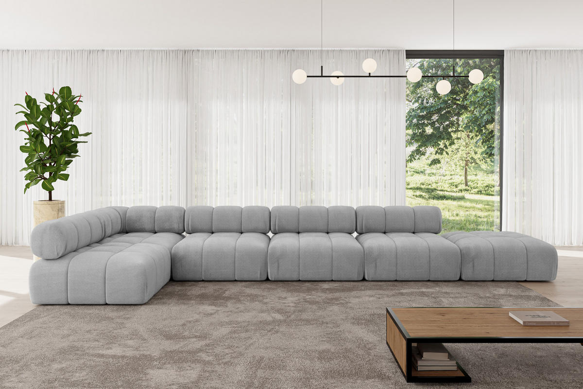 ECKSOFA modulares Sofa Favio-L3 - 475x190x70 cm Hellgrau Velours - Hellgrau, Holzwerkstoff/Textil (475/190cm) - ALTDECOR