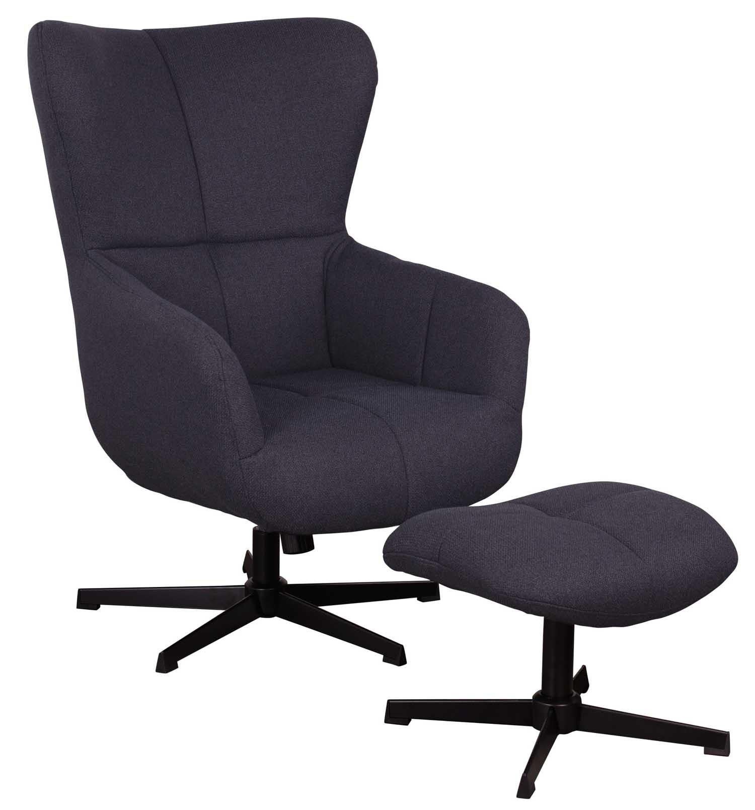 OHRENSESSEL Sava inkl. Fußhocker - Blau/Schwarz, Textil/Metall (74/104/86cm) - Mr. Deko