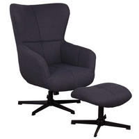 OHRENSESSEL Sava inkl. Fußhocker - Blau/Schwarz, Textil/Metall (74/104/86cm) - Mr. Deko