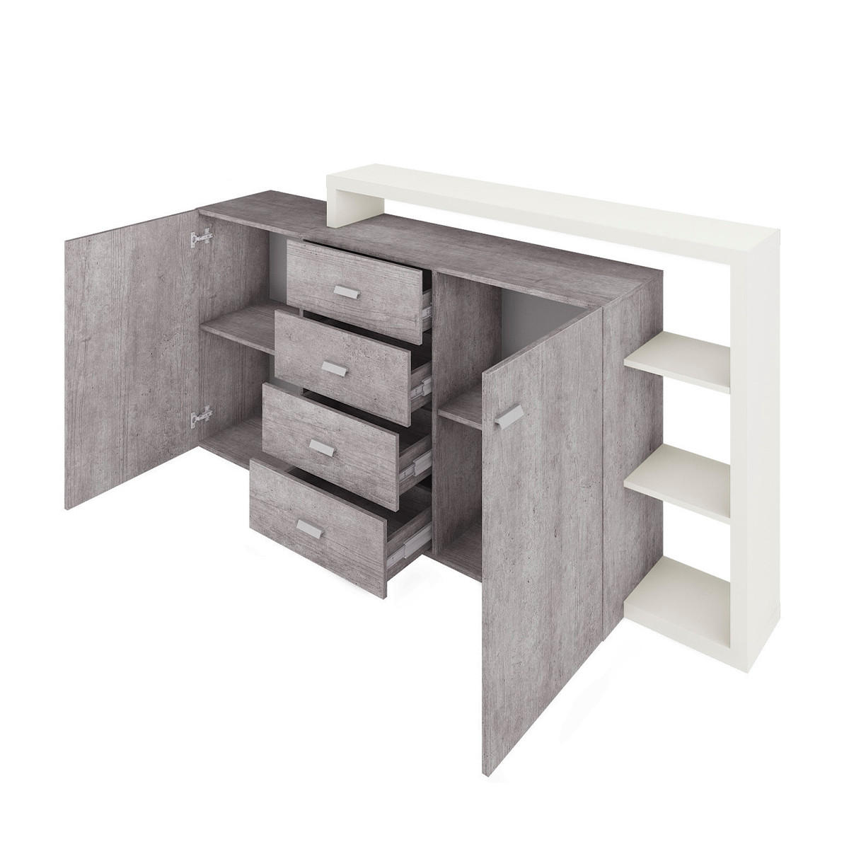 SIDEBOARD Ilyes Weiß und Beton - Weiß, Holzwerkstoff (180/98/37cm) - Petits-meubles