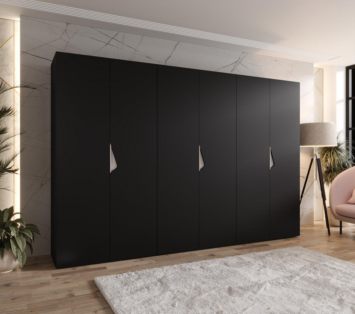 DREHTÜRENSCHRANK 202/300/52 6-türig - Beige/Schwarz, Holz/Metall (300/202/52cm) - Abiks Möbel