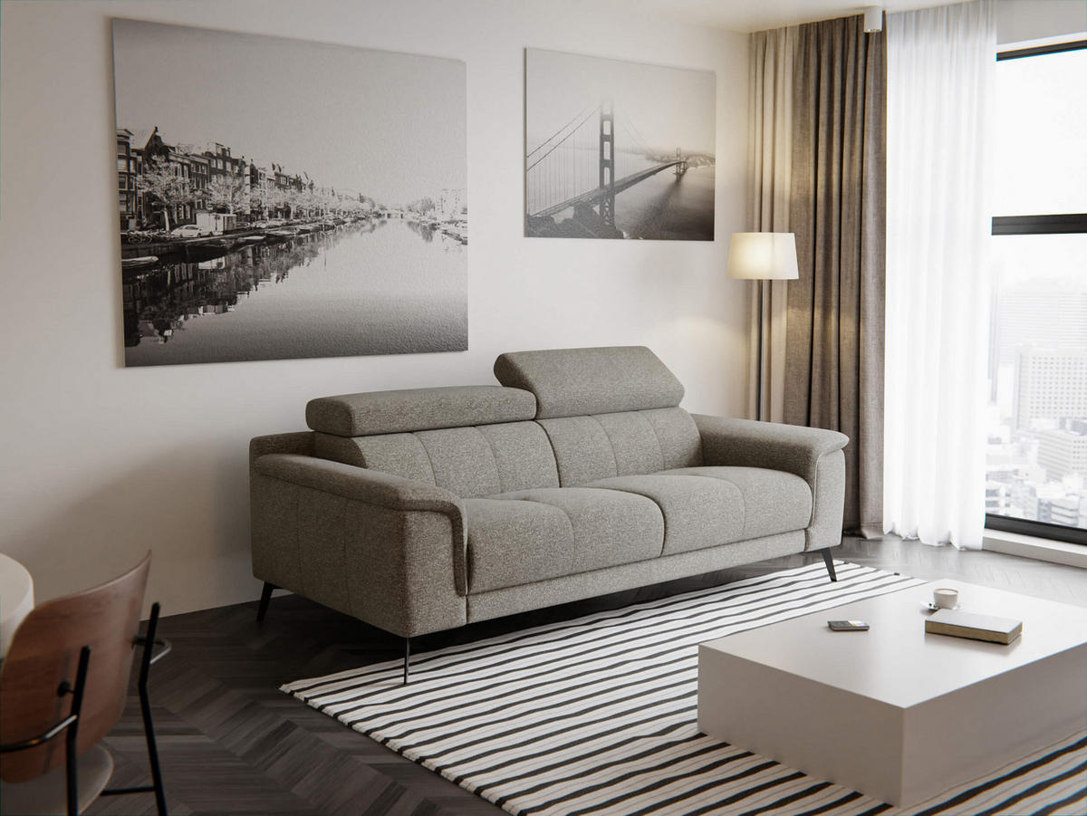 SOFA FIERO 3-Sitzer, taupe - Taupe/Schwarz, Holzwerkstoff/Textil (212/82/103cm) - Courtois Laville