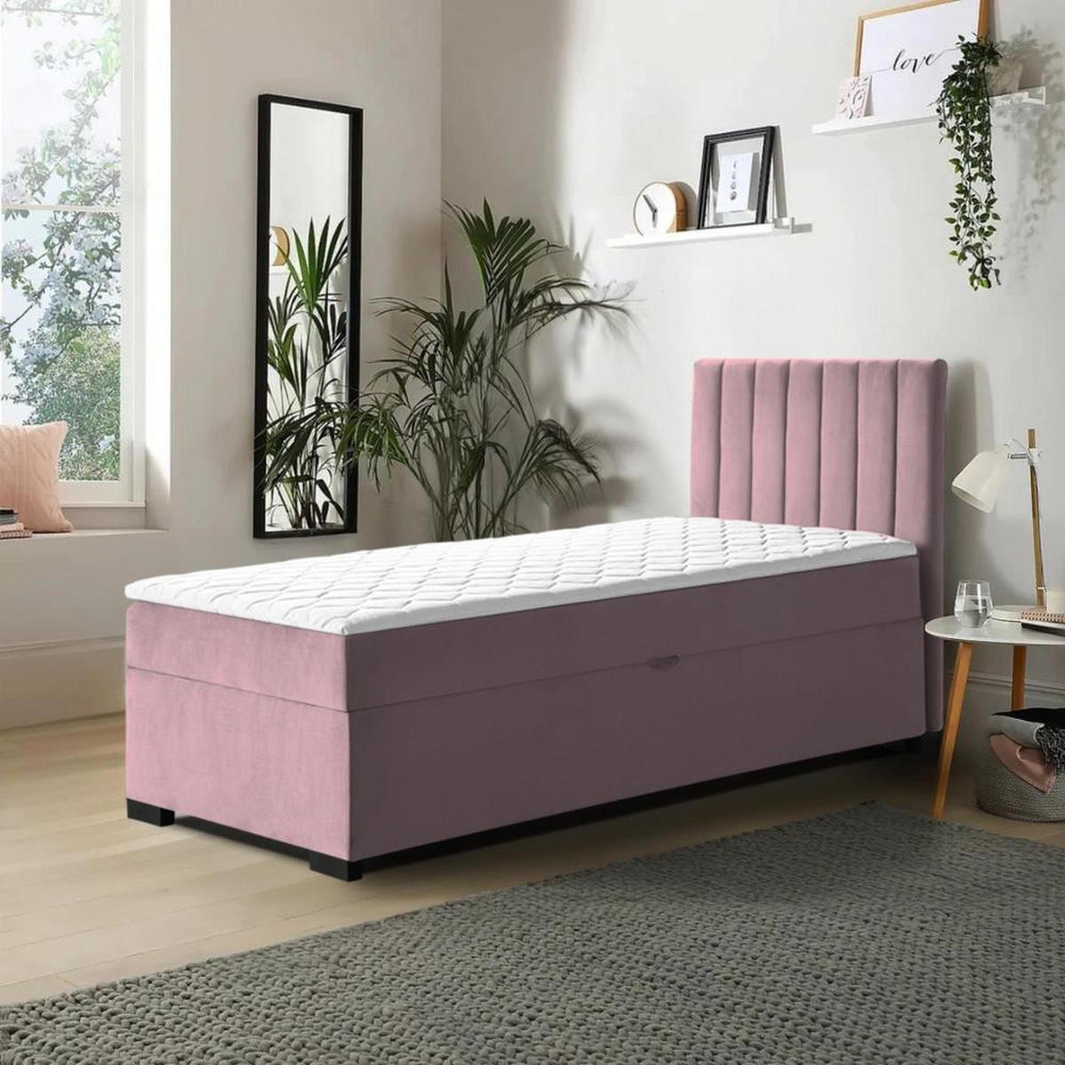 POLSTERBETT Eric 104/207/105 rosa - Rosa, Holzwerkstoff/Textil (100/200cm) - Beautysofa