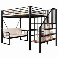 HOCHBETT 140/200 mit Polstersofa, Stauraumtreppe und Stauraum in Schwarz - Schwarz, Holzwerkstoff/Metall (140/200cm) - EVRYAE