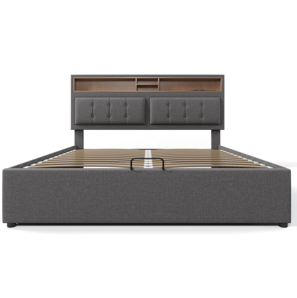 POLSTERBETT aus Leinen 160x200 cm in Grau mit USB-C & Steckdosen - Grau, Textil (160/200cm) - Modfu