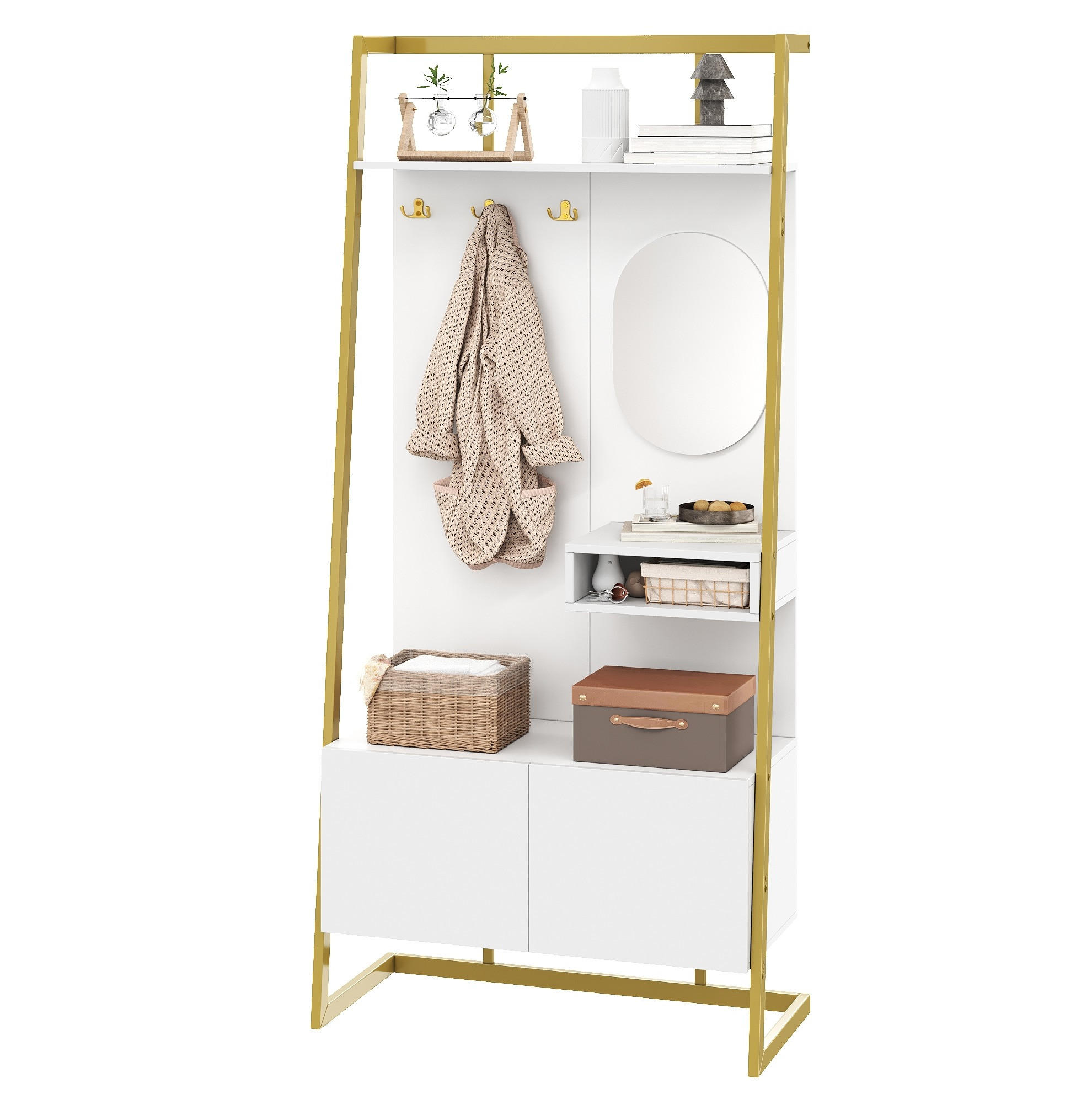 KOMPAKTGARDEROBE 78/38,5/180,5 cm aus Holzwerkstoff und Metall mit Spiegel und Schuhschrank Weiß - Weiß, Holzwerkstoff (38.5/180.5/78cm) - Modenvie