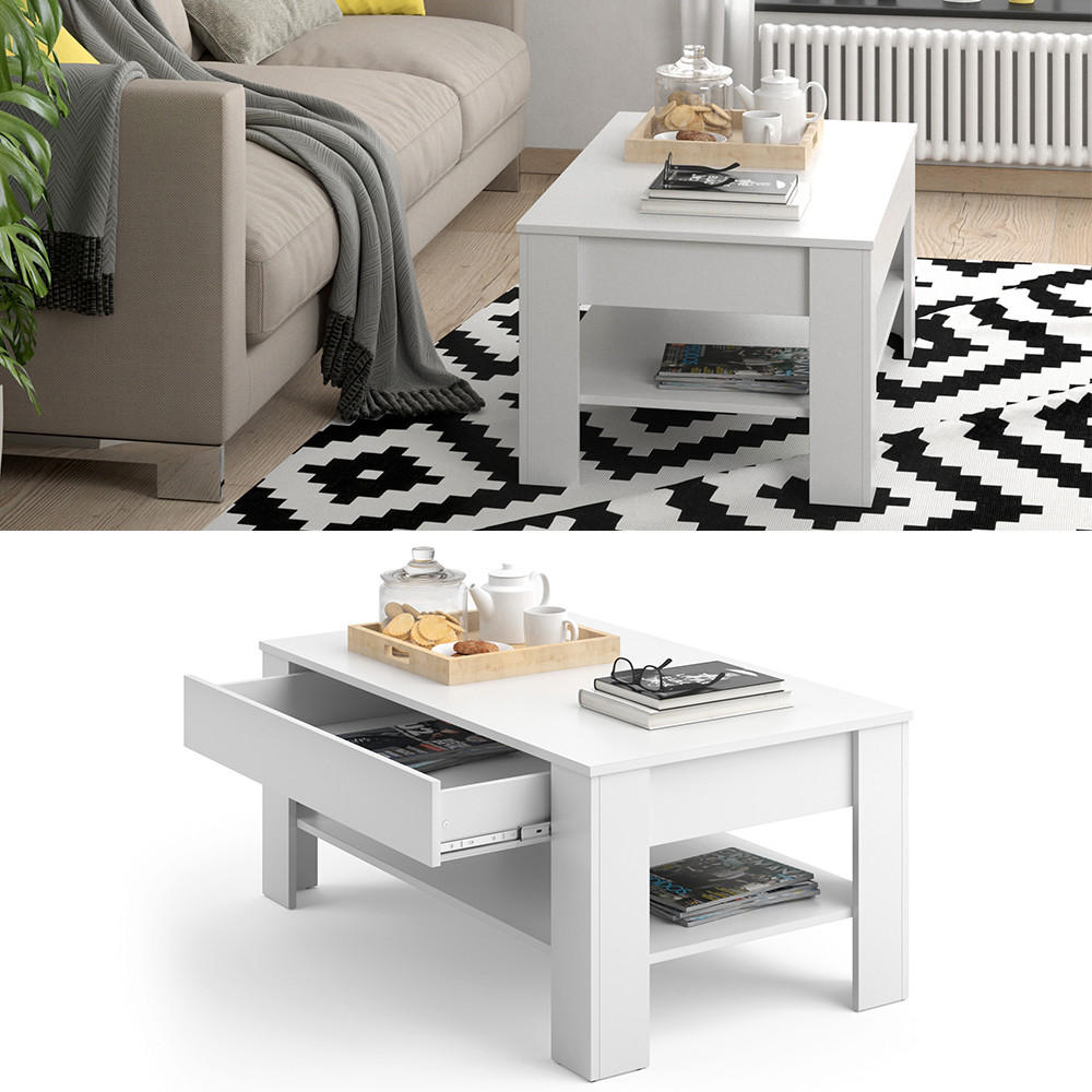 COUCHTISCH Milan Weiß 92.2 x 65 cm - Weiß, Holzwerkstoff (65/92.2/48cm) - Vicco