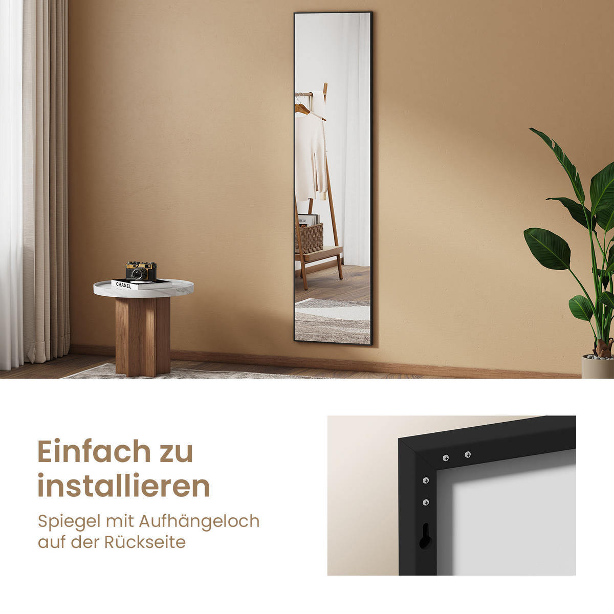 STANDSPIEGEL Wandmontage oder Freistehend, Schwarz 160/40 cm - Schwarz, Glas/Metall (40/160/160cm) - EMKE