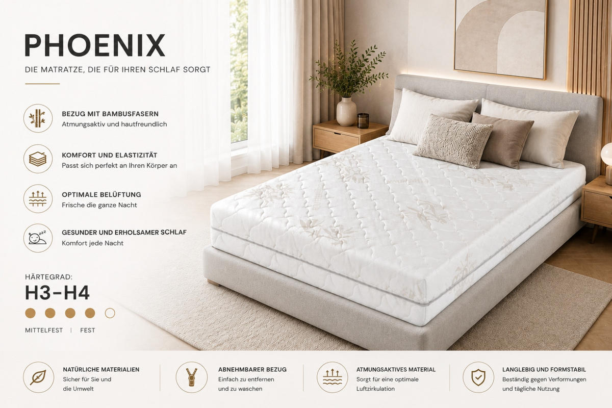 LATEXMATRATZE Phoenix Mit Kokosnuss-Matratzenauflage 90x200cm, PHOENIX - Weiß, Textil (90/200cm) - Kaiser Möbel