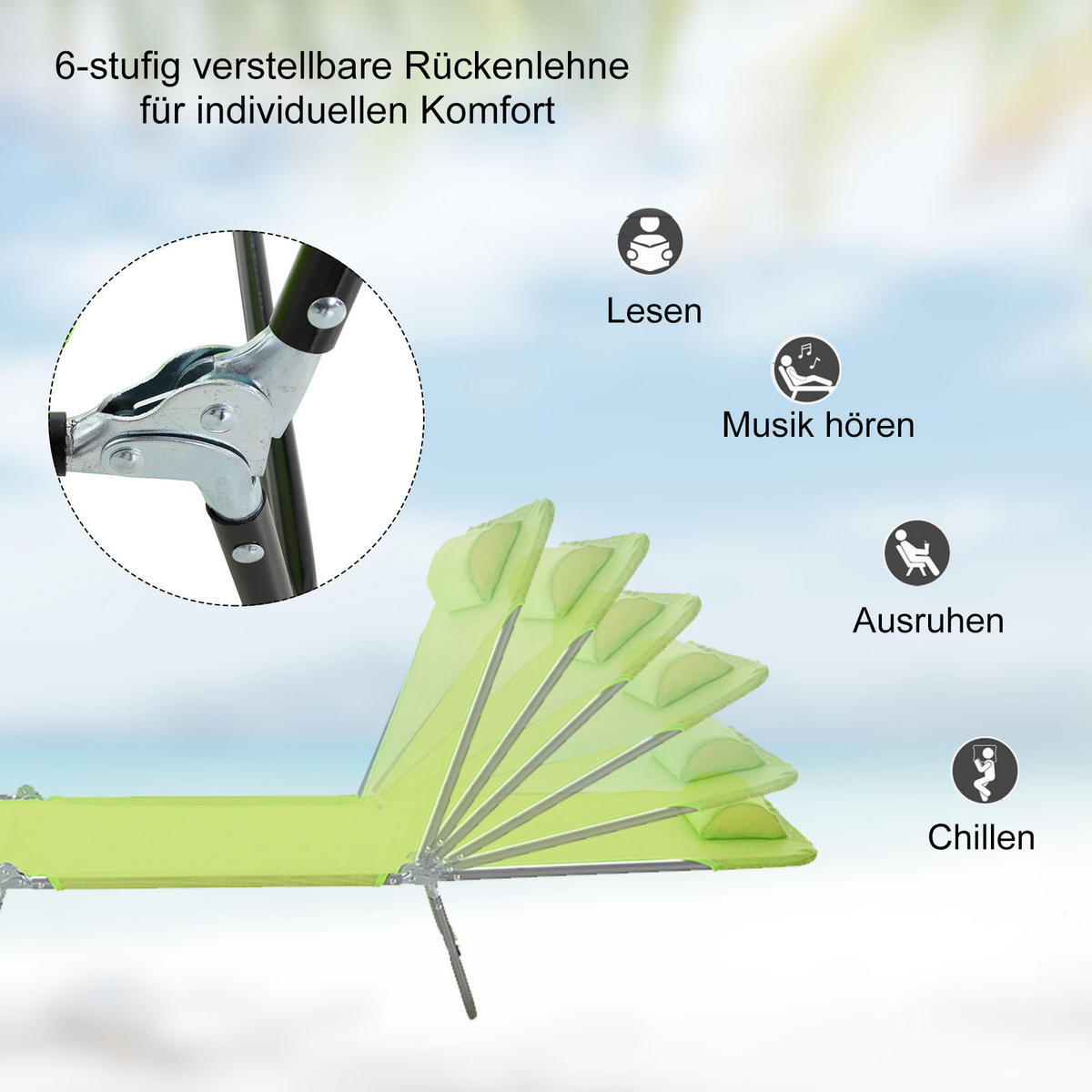 SONNENLIEGE aus Stahl 182x56x24,5 cm in Grün mit verstellbarer Rückenlehne - Grün, Metall (56/24.5/182cm) - Modfu