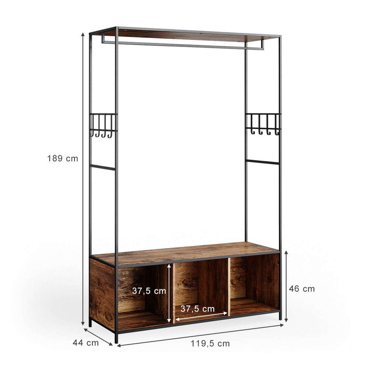 KLEIDERSCHRANK Fyrk Eiche rustikal 119.5 x 189 cm - Wildeiche/Braun, Holzwerkstoff (119.5/189/44cm) - Vicco