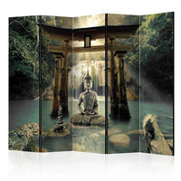 PARAVÁN Jednostranný 5-Dielny 225x172 cm Buddha a Vodopád - viacfarebná, drevo/textil (225/172/3cm) - Muralo