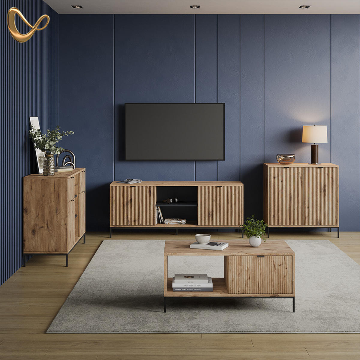 KOMMODE Aterno Viking Oak 120 x 81.2 cm mit 2 Schubladen und 2 Türen - Eichefarben, Holzwerkstoff (120/81.2/40cm) - Livinity®
