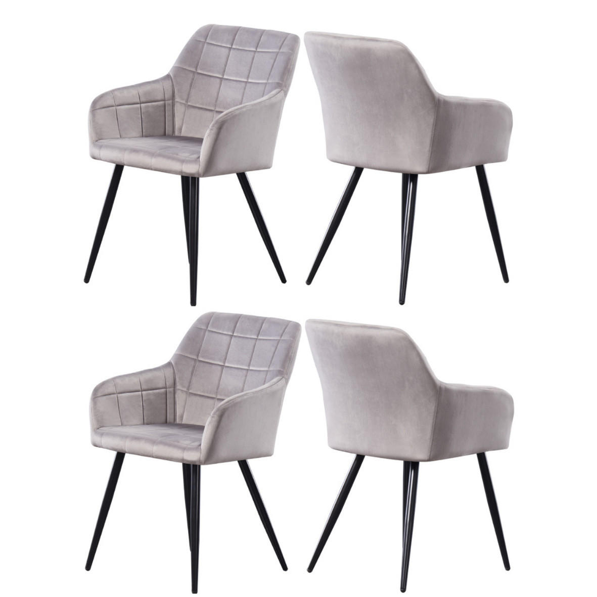 ESSZIMMERSTUHL Samt 4-teilig Hellgrau - Hellgrau, Metall (55/82/59cm) - Life Interiors