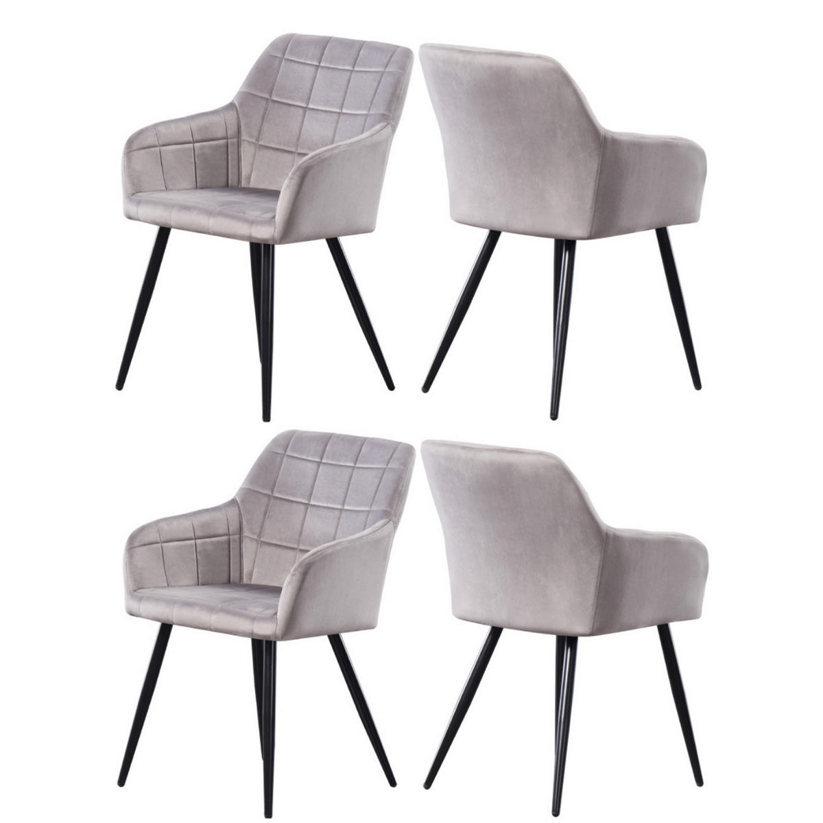 ESSZIMMERSTUHL Samt 4-teilig Hellgrau - Hellgrau, Metall (55/82/59cm) - Life Interiors