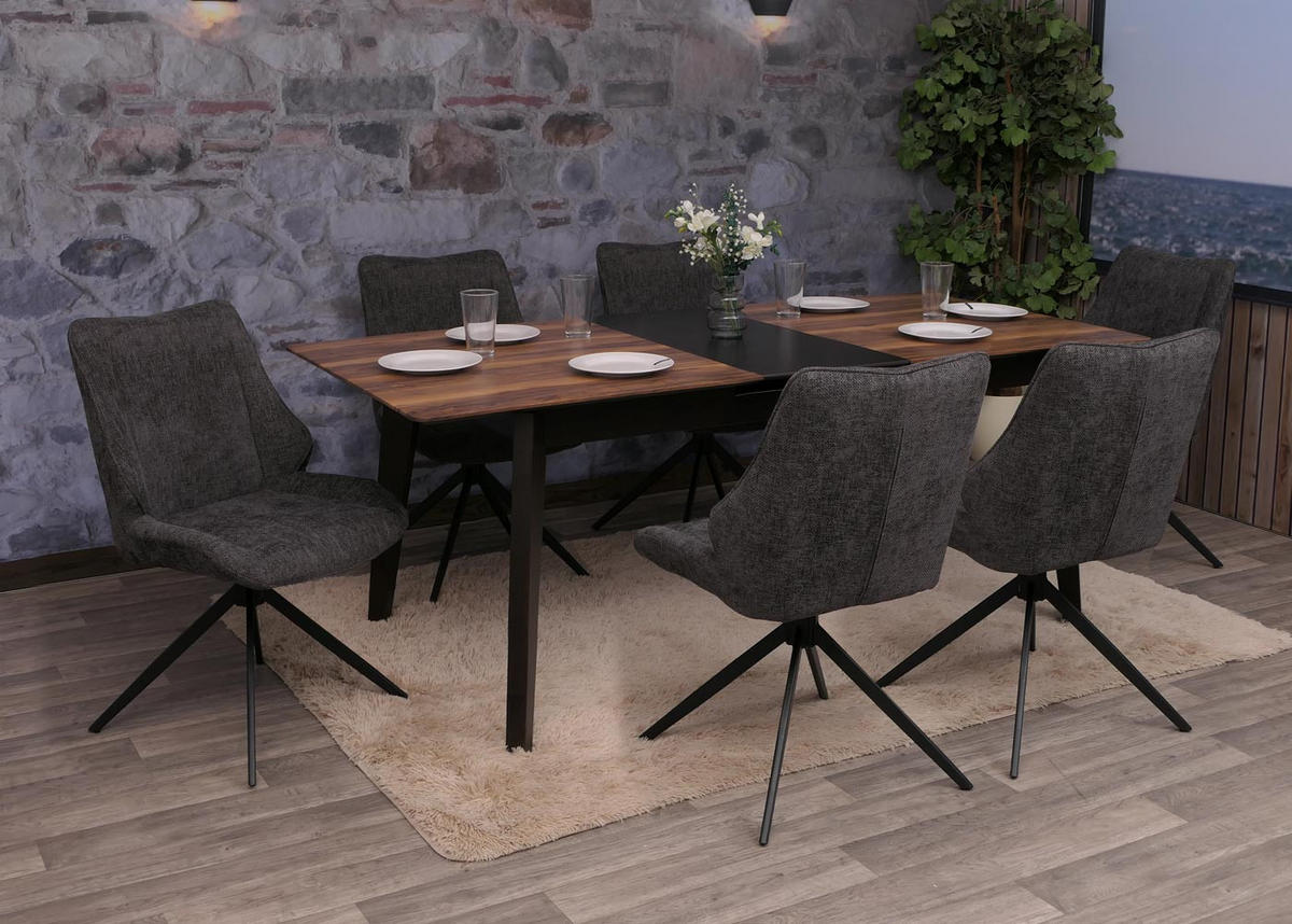 ESSZIMMERSTUHL Schwarz, Grau 6er-Set - Schwarz/Grau, Textil (55/88/62cm) - MCW