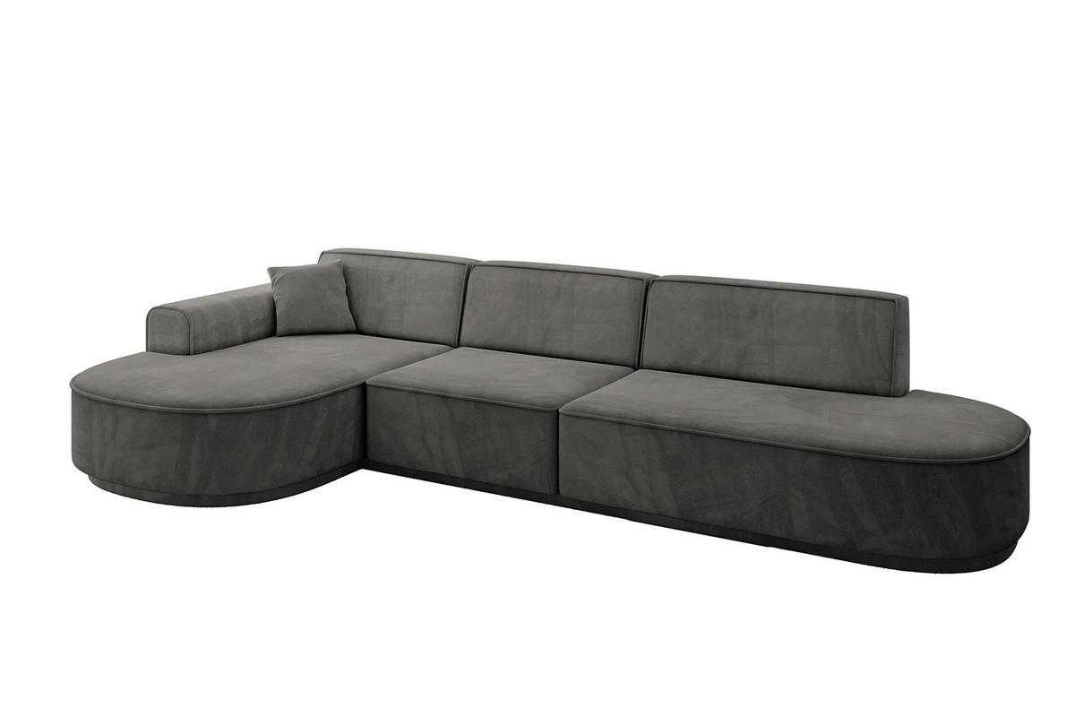 ECKSOFA Ottomane Links MARI-L2-v3 - 328x171x83 cm Dunkelgrau Velours - Dunkelgrau/Schwarz, Holzwerkstoff/Kunststoff (328/171cm) - ALTDECOR