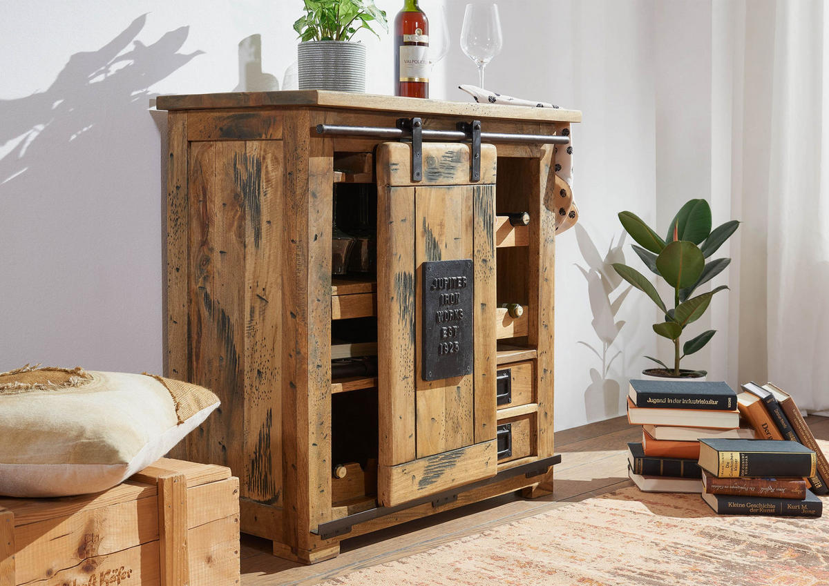 WEINKOMMODE Mango 80x40x82 natur lackiert RAILWAY #140 - Braun, Holz (80/82/40cm) - Massivmoebel24