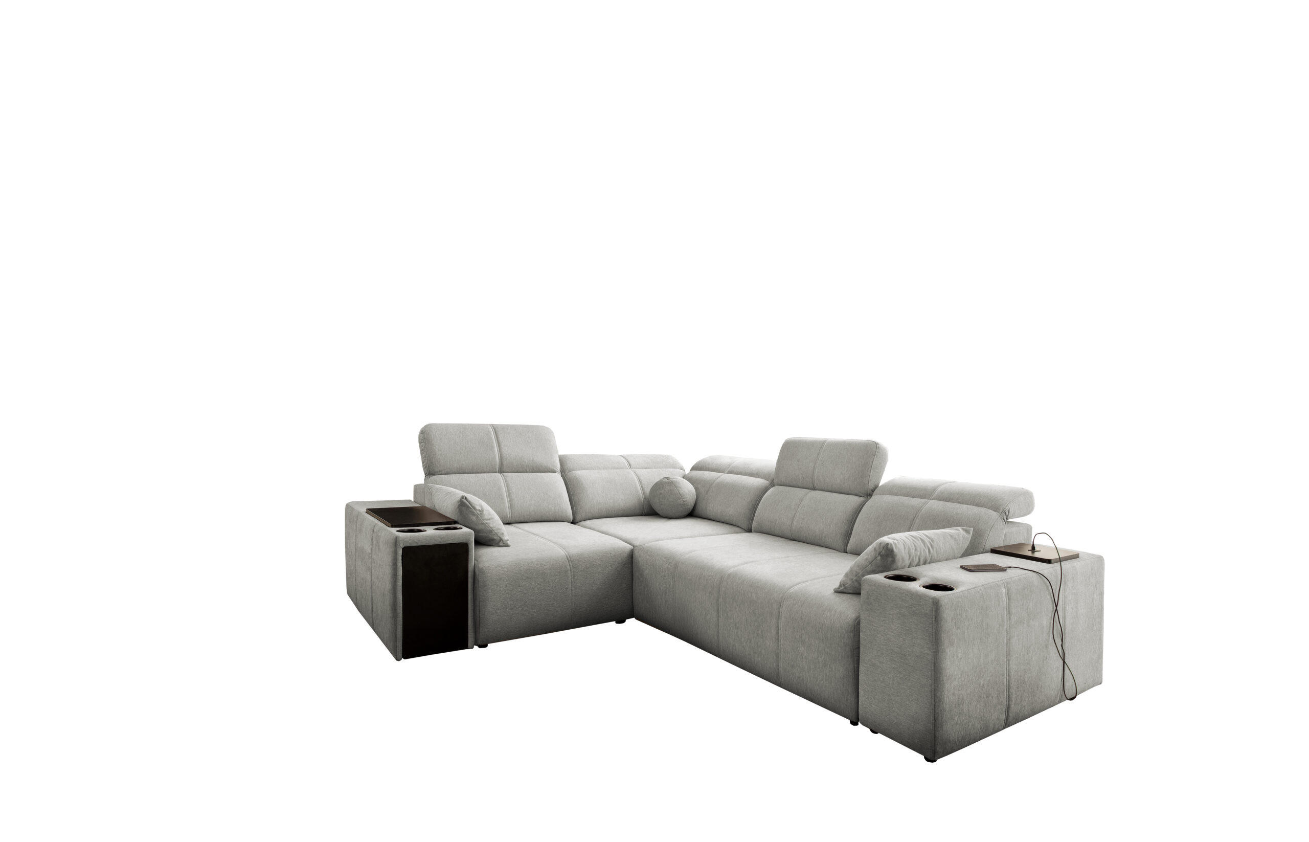 ECKSOFA Mit Schlaffunktion USB Und Verstellbarer Rückenlehne Mindy II Hellgrau Links - Hellgrau, Holz/Textil (219/288cm) - Kaiser Möbel