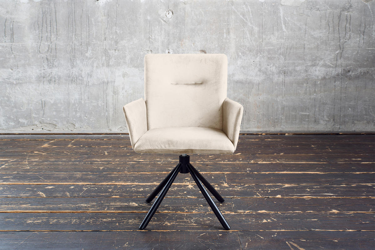 ESSZIMMERSTUHL KYRA Cremeweiß Velvet - Creme/Schwarz, Kunststoff/Textil (64/88/61cm) - KAWOLA