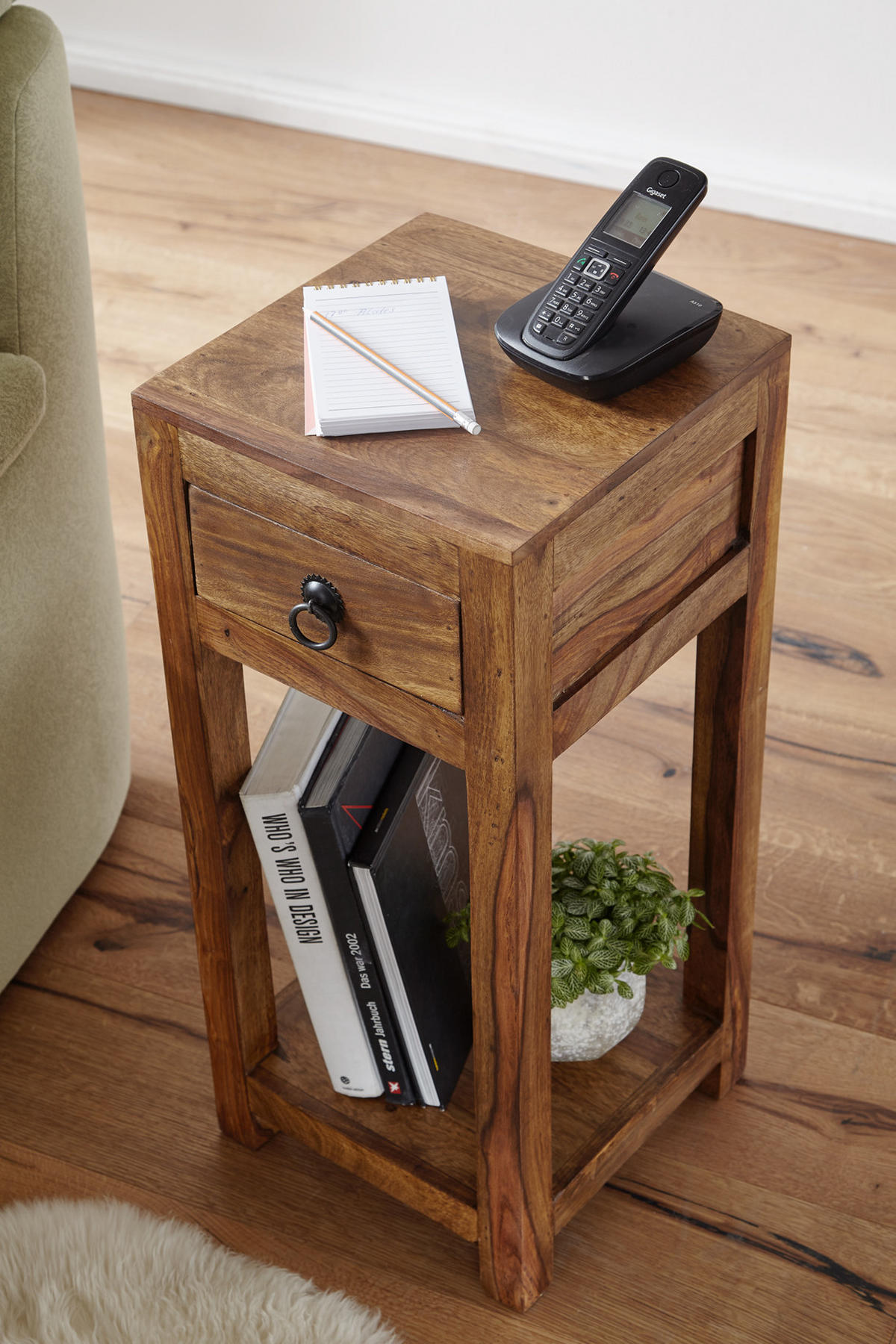 BEISTELLTISCH – Massivholz 30x30x68 cm mit Ablage und Schublade handgefertigt - Braun, Holz (30/30/68cm) - KADIMA DESIGN