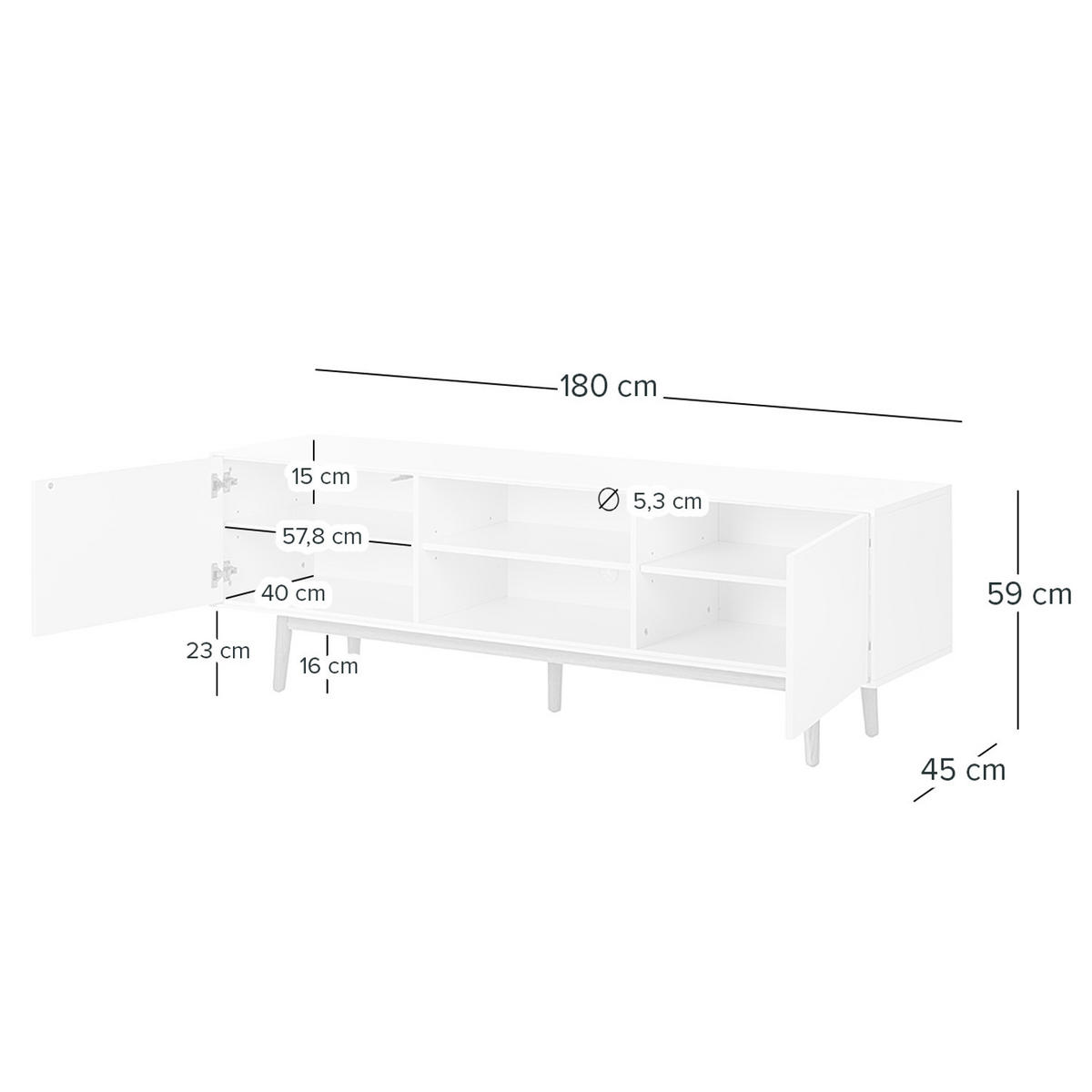 TV-LOWBOARD - Eichefarben/Weiß, Eichenholz/Holz (180/59/45cm) - home24