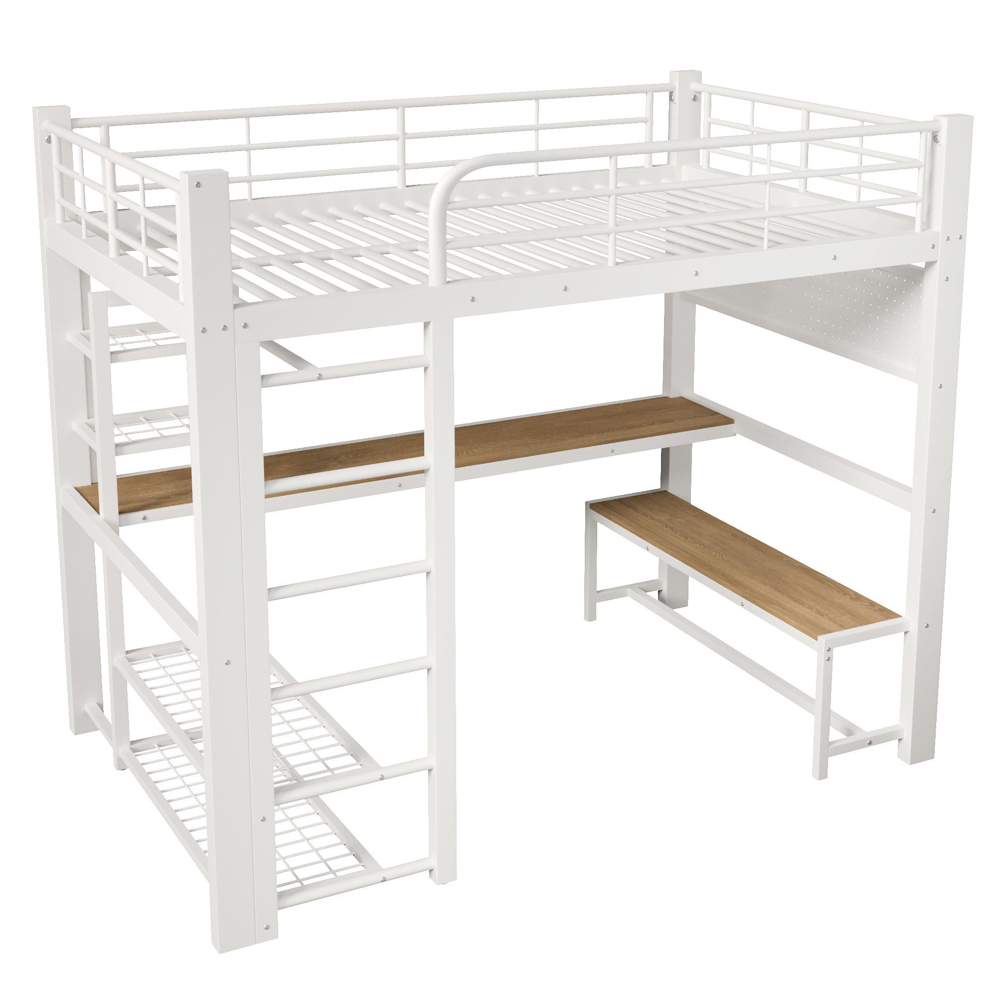 HOCHBETT 140/200 cm DE-33136 mit LED und Stauraumtreppe Weiß - Weiß, Metall (140/200cm) - ComfortXL