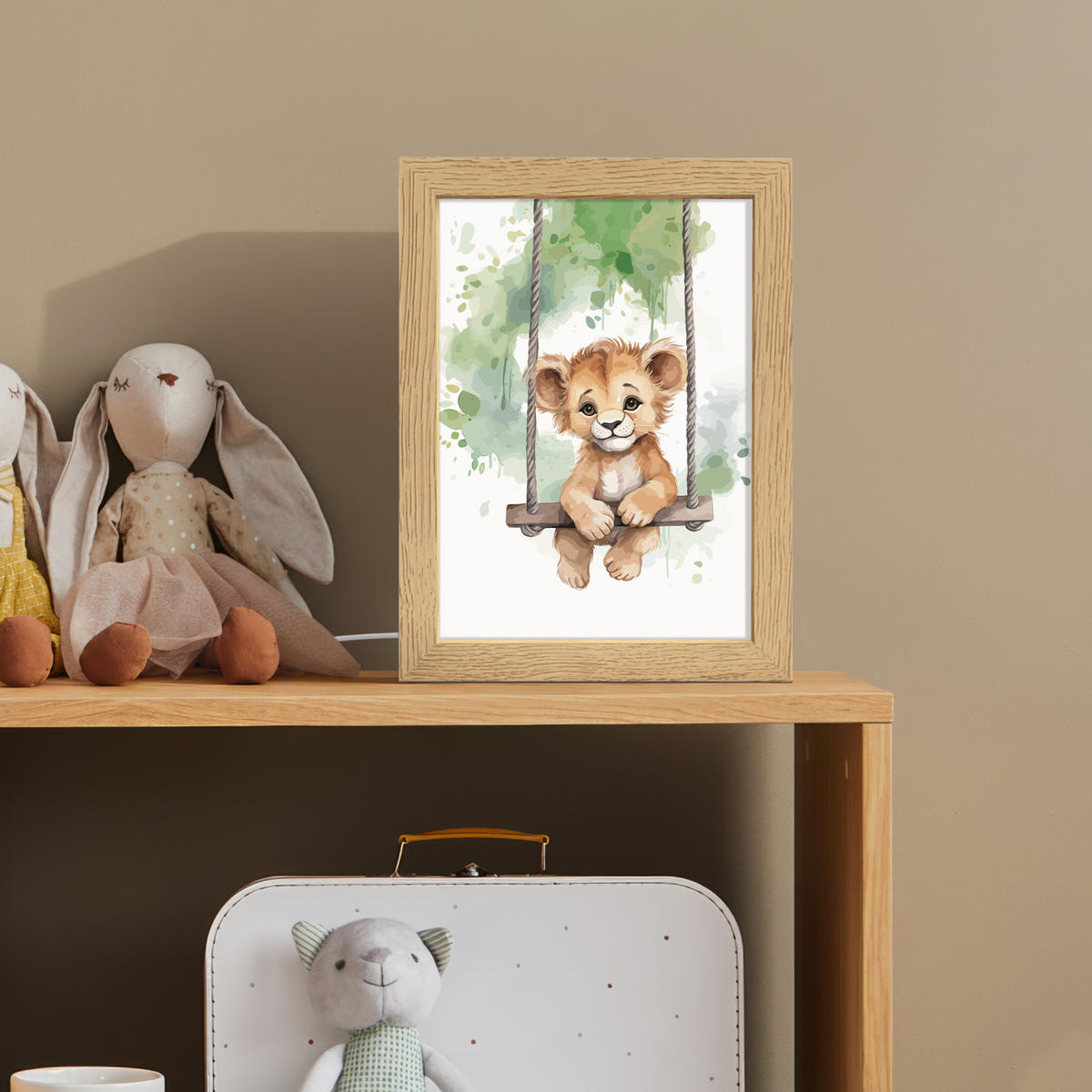 NACHTTISCHLAMPE Löwe - Tier - Kinder - Dschungel 15x20 cm - Weiß, Holzwerkstoff (8/15/20cm)