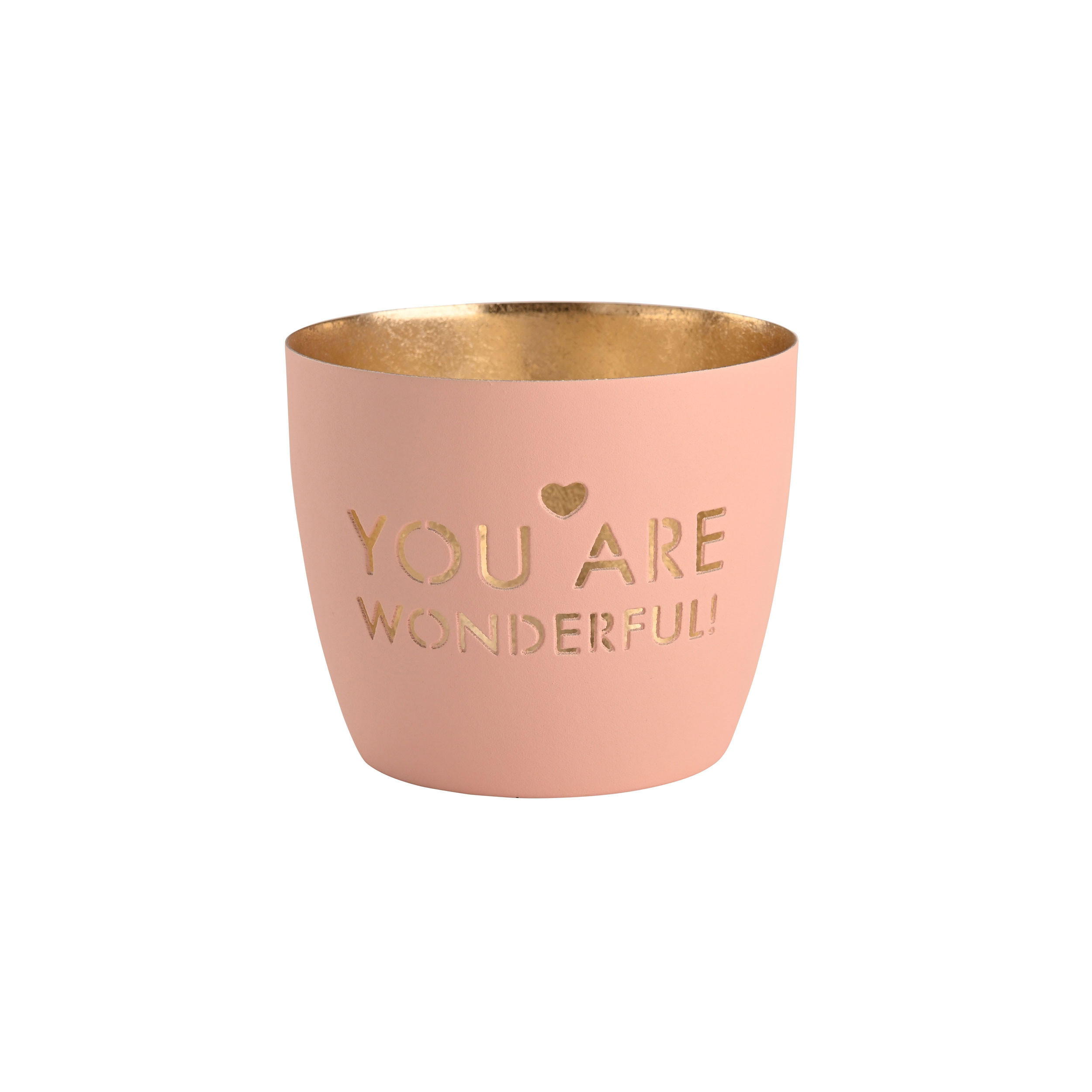 TEELICHTHALTER Madras You are wonderful! M, Eisen, Pastellrosa / Gold, H 8.5 cm - Rosa, Metall (7cm) - Gift Company