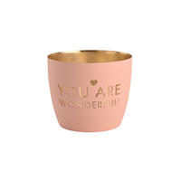 TEELICHTHALTER Madras You are wonderful! M, Eisen, Pastellrosa / Gold, H 8.5 cm - Rosa, Metall (7cm) - Gift Company