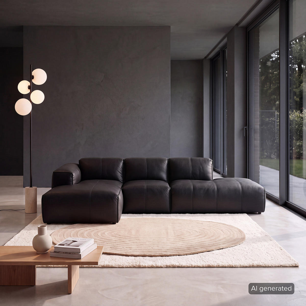 ECKSOFA mit Chaiselongue - Schwarz, Leder/Kunststoff (290/173cm) - home24