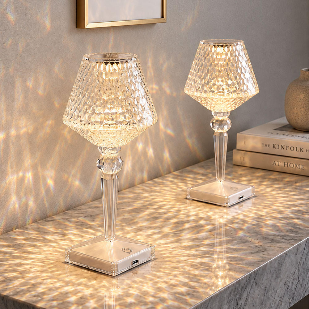 LED TISCHLEUCHTE Kunststoff Kristalloptik Klar 2er Set - Klar, Kunststoff (12/12/26cm) - Globo Lighting