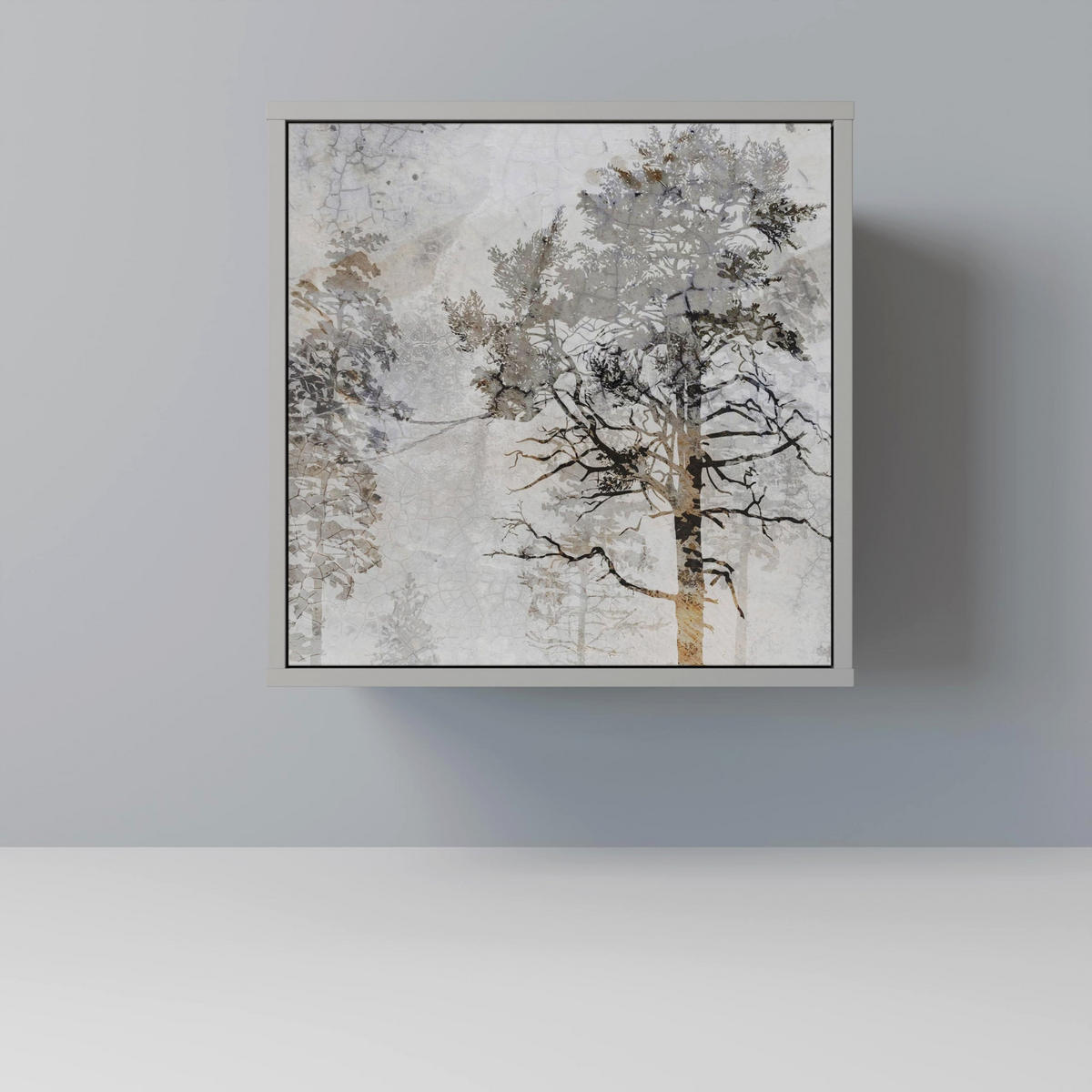 SIDEBOARD FADE IN THE TREES, Grau, 57,5x42x70,5 cm, Schwarze Metall-Sternfüße - Multicolor/Schwarz, Holzwerkstoff/Metall (57.5/70.5/42cm) - SpaceRebels