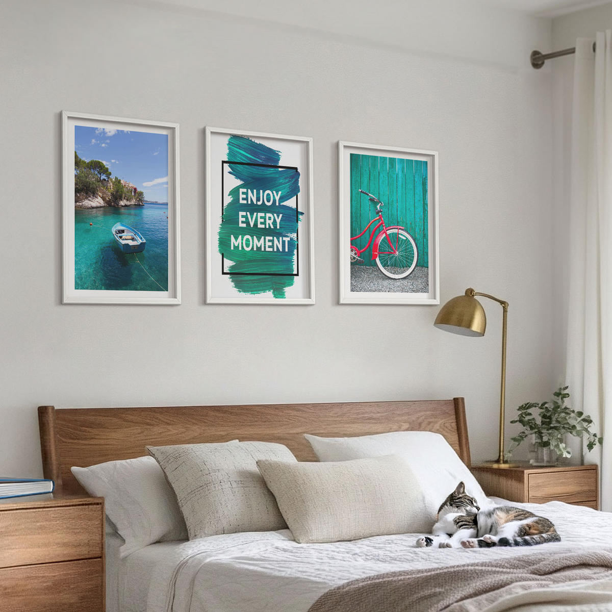 WANDBILDER 3er-Set - 40x60 cm Weißer Rahmen - Inspiration für ein Fahrrad mit Seeboot - Weiß, Kunststoff (40/60cm) - ArtPrintCave