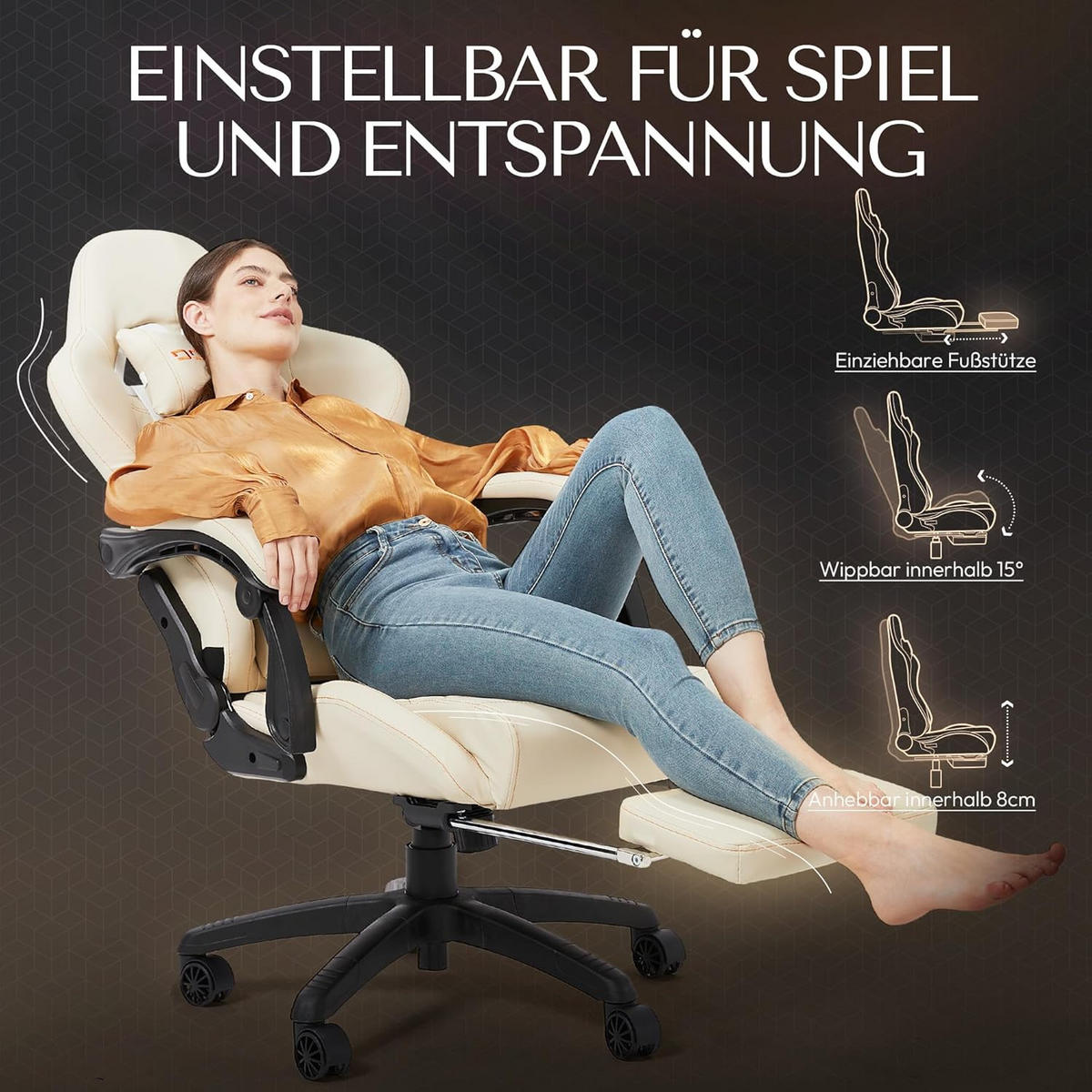 GAMING-STUHL Ergonomisch Verstellbarer 90°-170° Für Homeoffice/Gaming - Weiß, Leder (60/115/60cm)