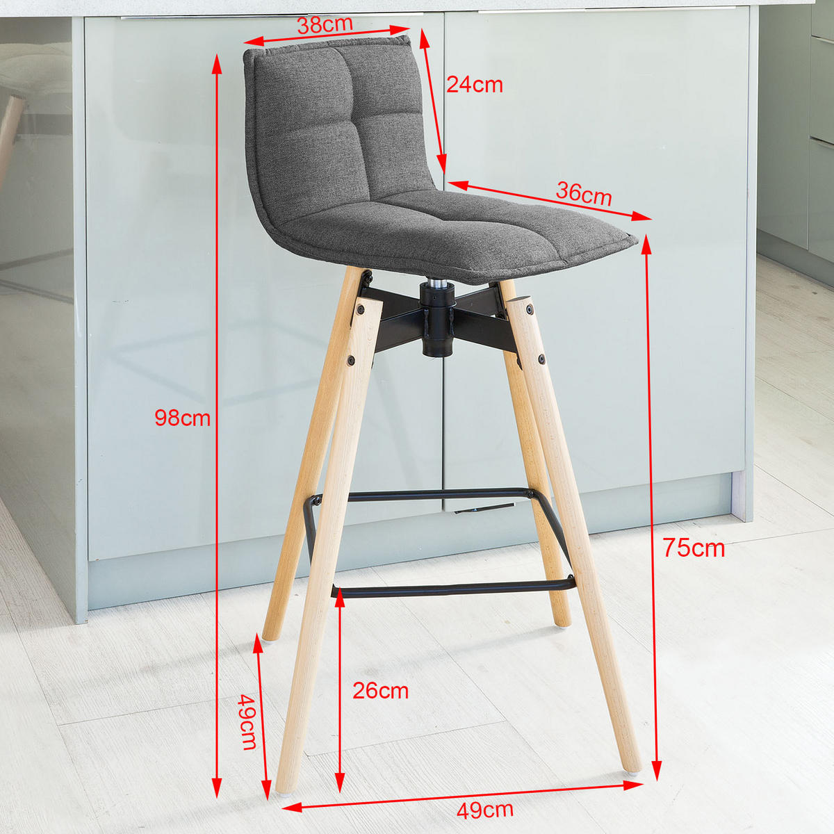 BARHOCKER 360° drehbar Grau - Grau, Holzwerkstoff (38/98/36cm) - SoBuy