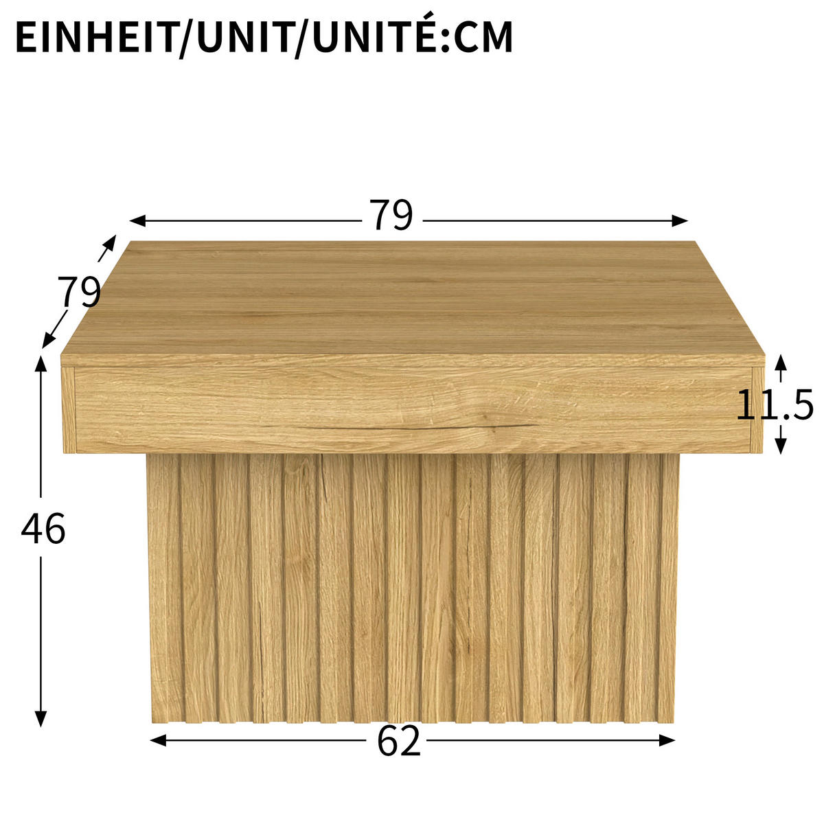 COUCHTISCH 79/79/46 cm mit PB Tischplatte mit MDF Basis - Naturfarben, Holzwerkstoff (79/79/46cm) - OKWISH
