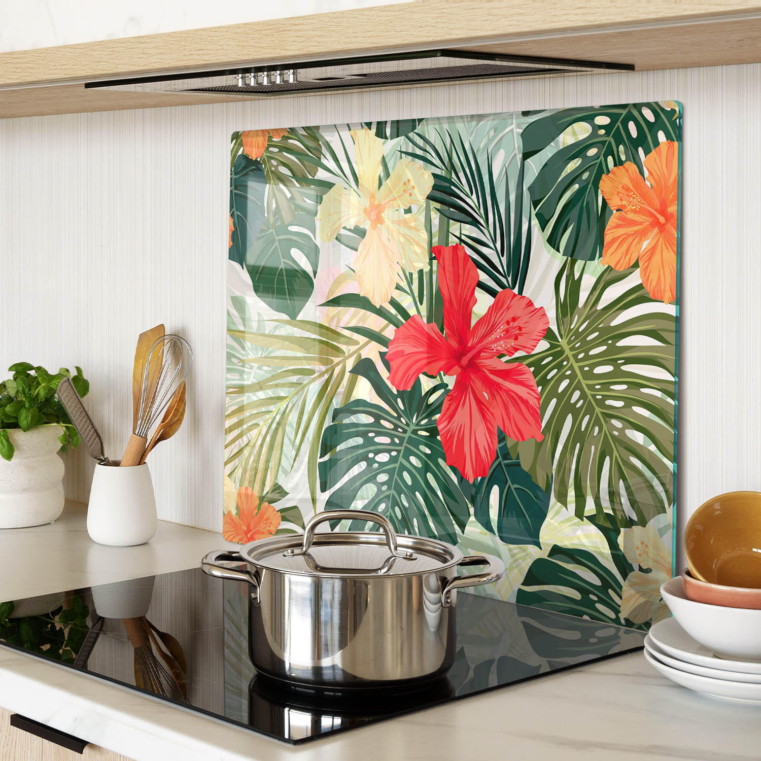 GLASPLATTE 60x52 cm Hawaiianische Blumen - Multicolor, Glas (60/0.4/52cm) - TULUP