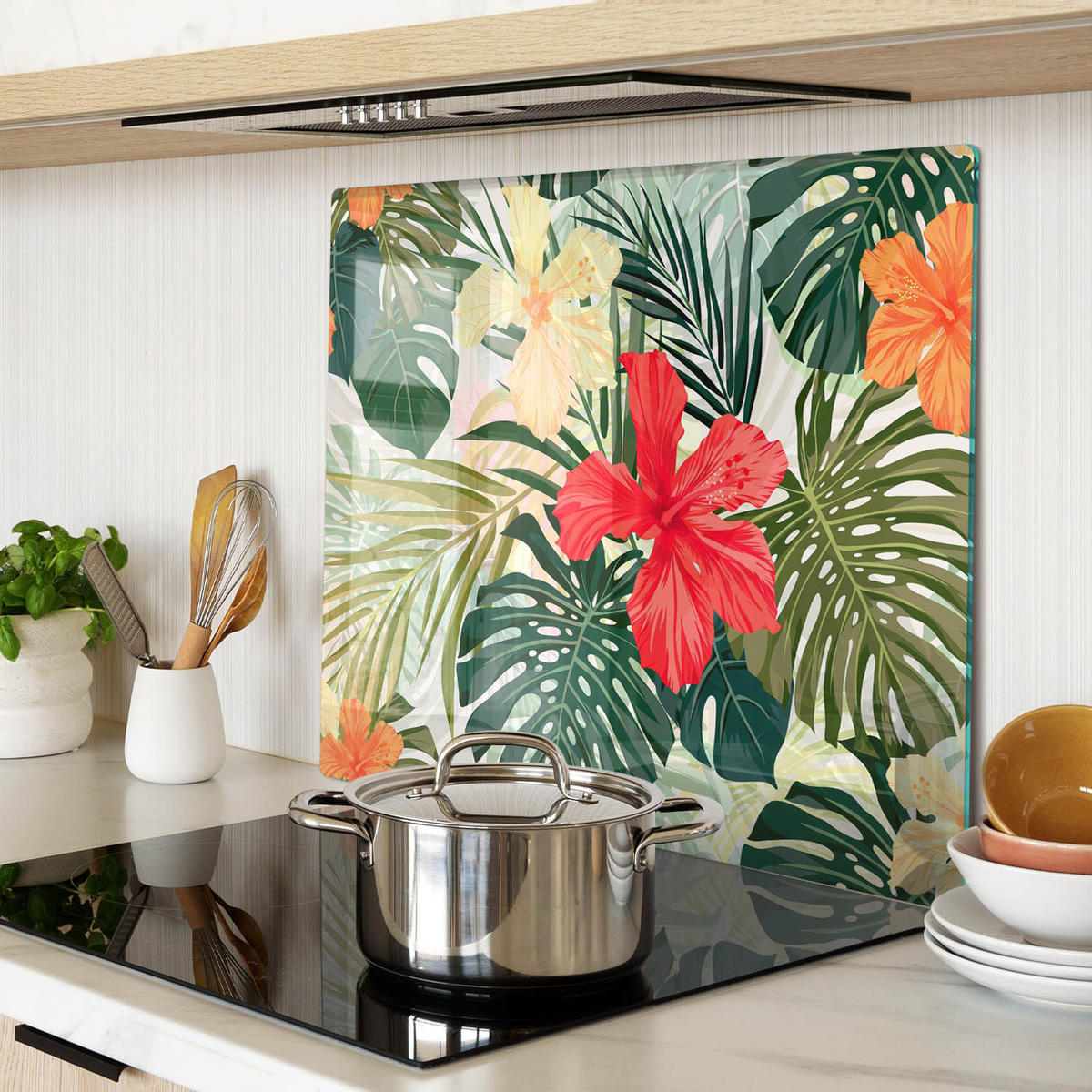 GLASPLATTE 60x52 cm Hawaiianische Blumen - Multicolor, Glas (60/0.4/52cm) - TULUP