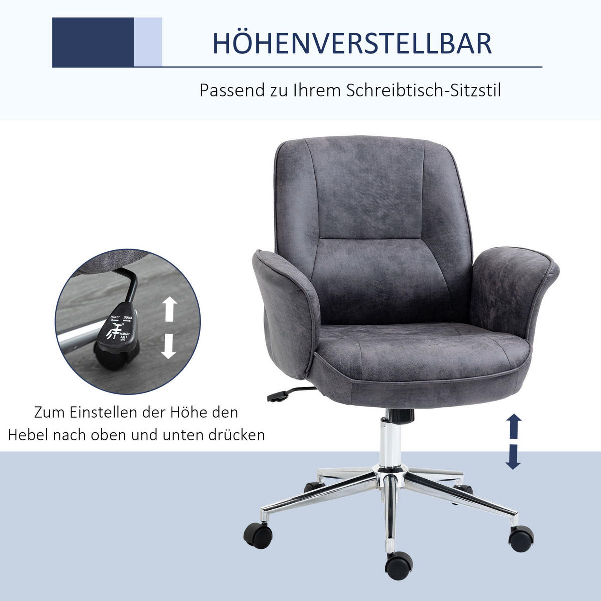 DREHSTUHL, ergonomisch, belastbar bis 120 kg, 67/69/92-102 cm, dunkelgrau - Dunkelgrau, Metall (69/102/67cm) - Redom