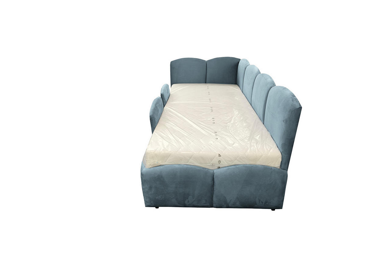 KINDERBETT TIM 90x200 links Hellblau mit Bettkasten & Rausfallschutz - Hellblau, Textil (90/200cm) - KS Home Concept