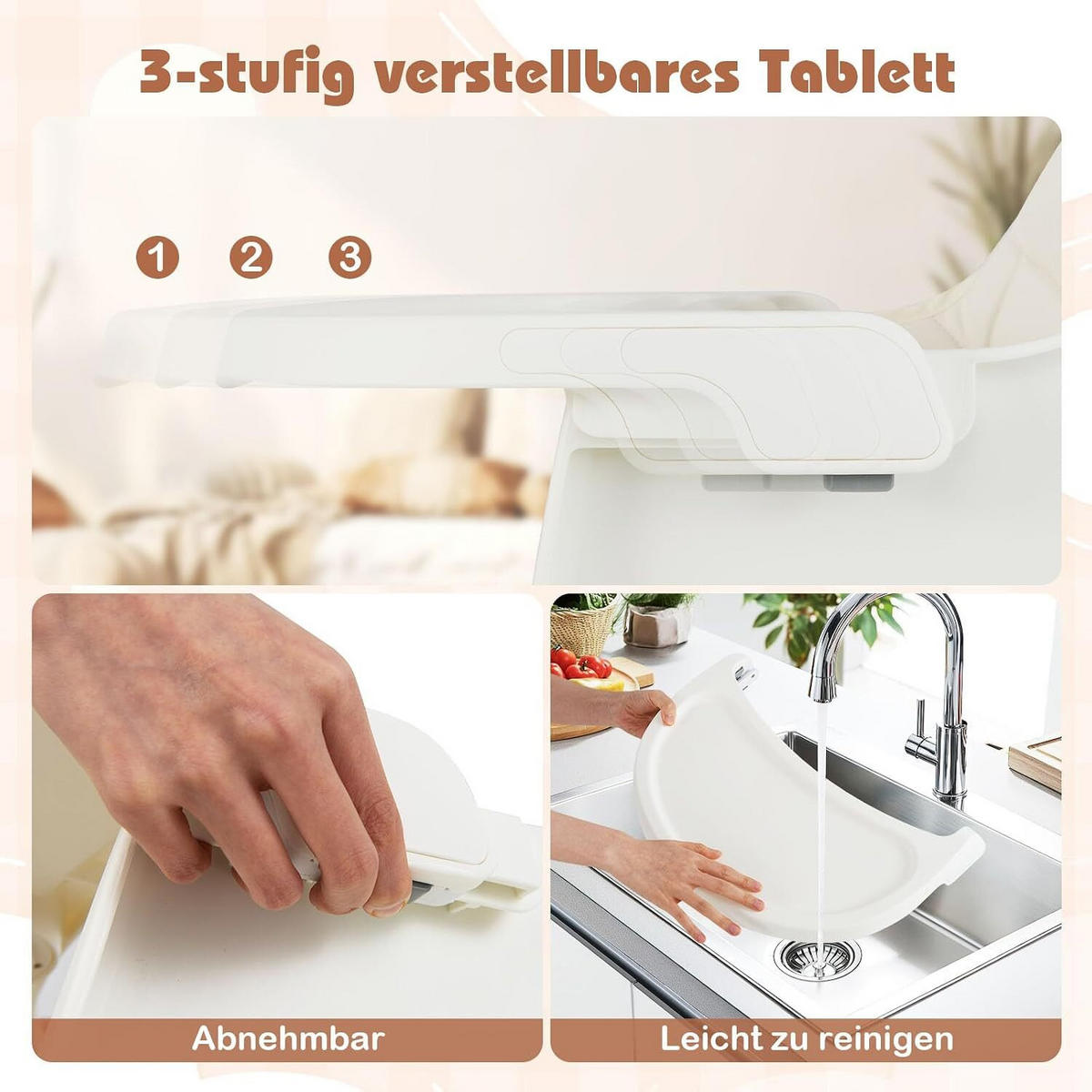BABYHOCHSTUHL mit abnehmbarem Tablett weiß - Weiß, Kunststoff (60/93/60cm) - COSTWAY