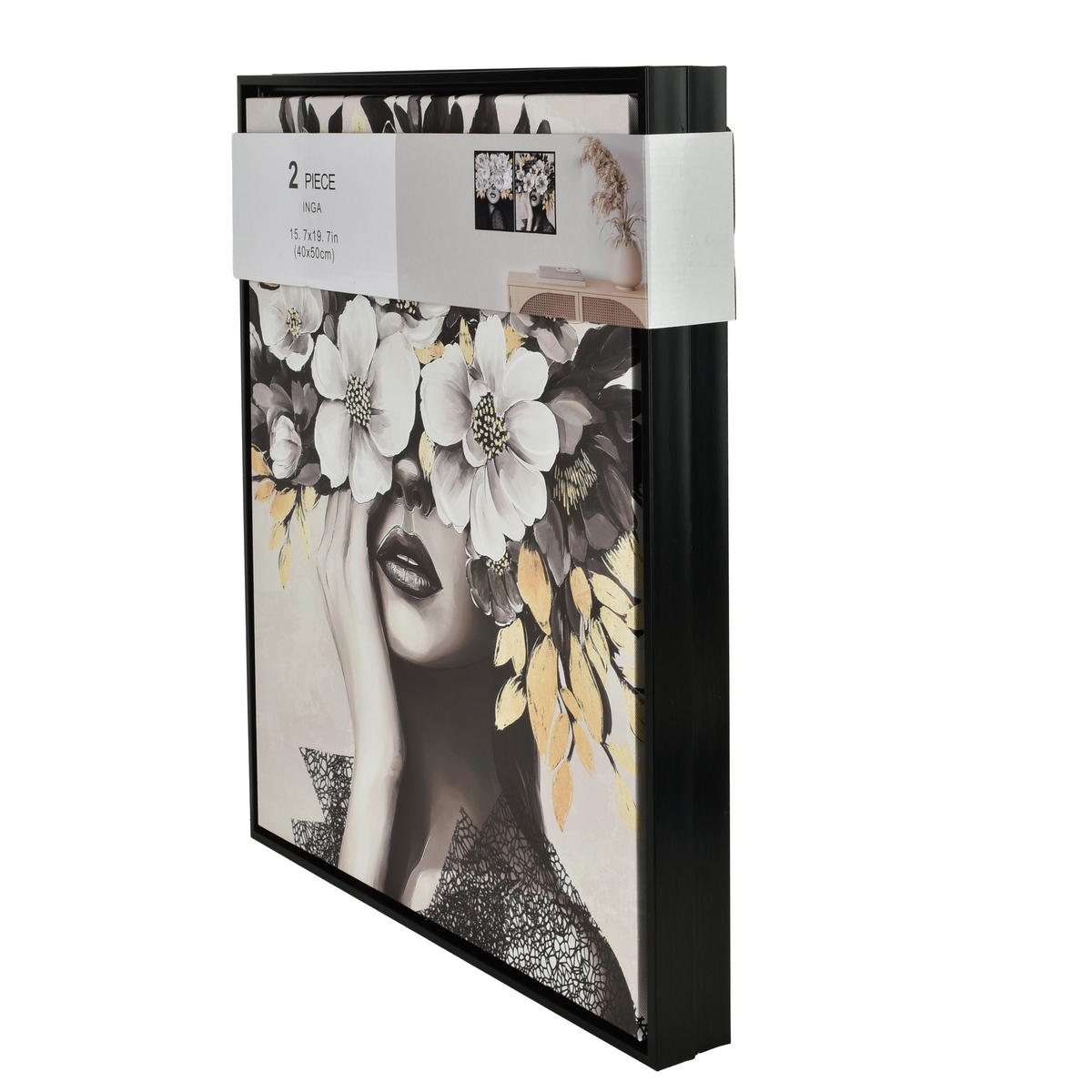 BILD Inga 2er Set 40/3/50 cm Kunstoff - Schwarz/Weiß, Kunststoff (40/50cm) - Mondex