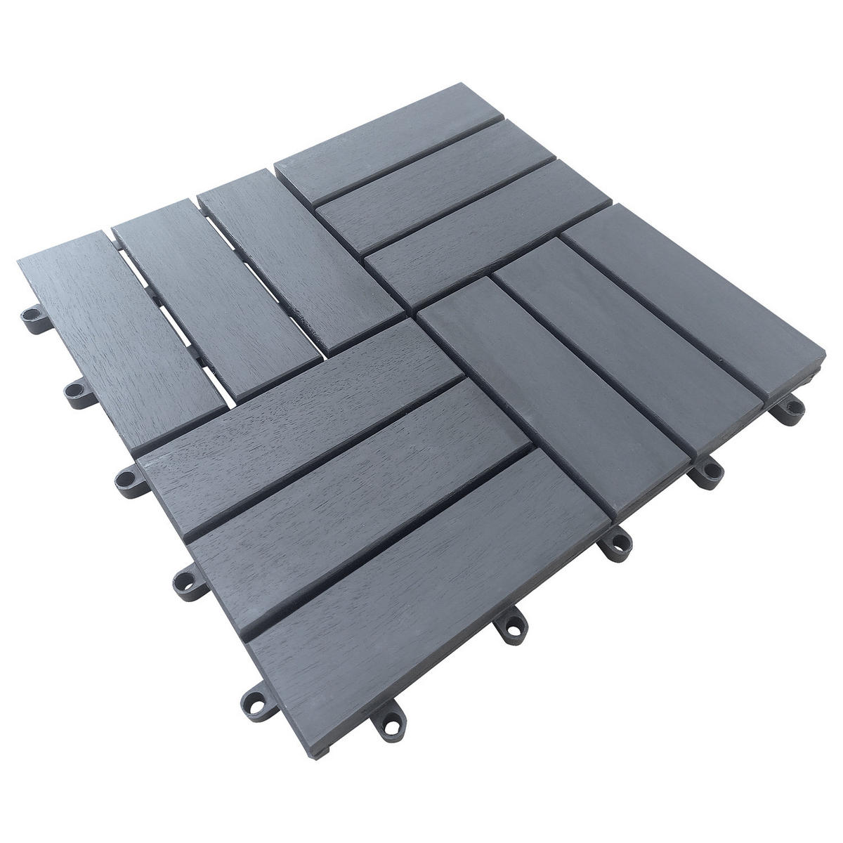 TERRASSENFLIESE - Akazie massiv - 10er-Set - Grau, Holz/Kunststoff (30/30/2.4cm) - home24