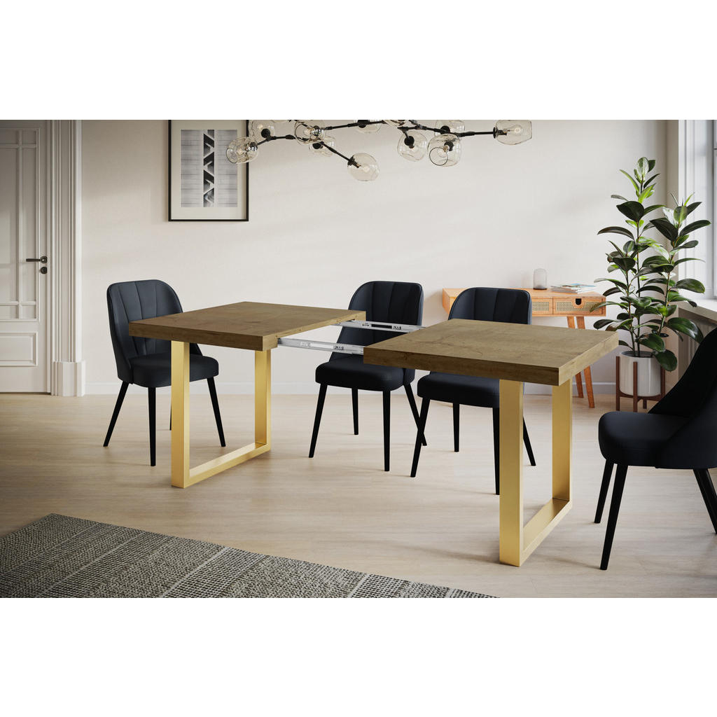 Thumbnail - Alpi-Möbel Esszimmertisch, Dunkelbraun, Gold, Holzwerkstoff, Rechteckig, U-Form, 80x77x140 cm, Esszimmer, Tische, Esstis...
