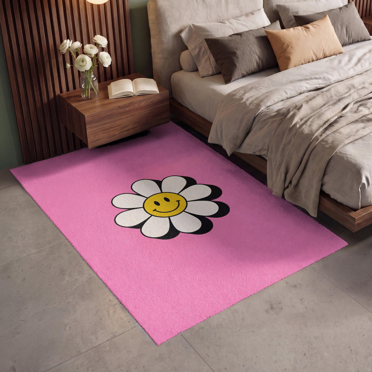 TEPPICH - Smiley - Blume - Rosa - 140x200 cm - Pink, Kunststoff/Textil (140/0.4cm) - OnlyWow