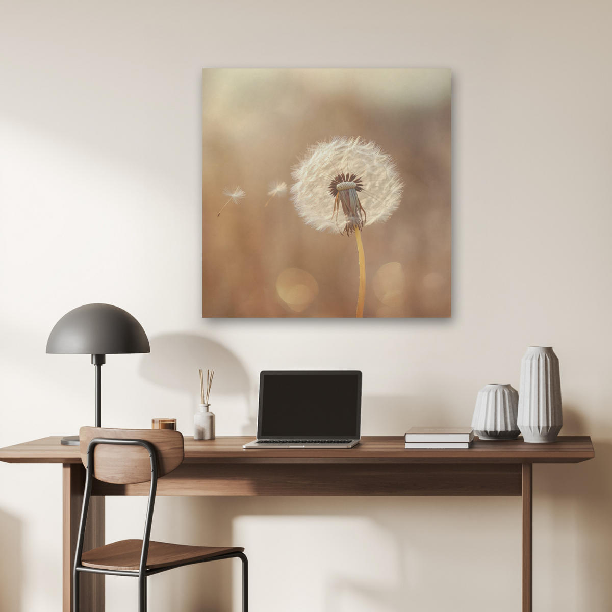 AKUSTIKBILD Löwenzahn - Beige - Natur - Blume Akustikpaneele 80x80 cm - Hellbraun, Kunststoff (80/80/0.9cm) - MuchoWow